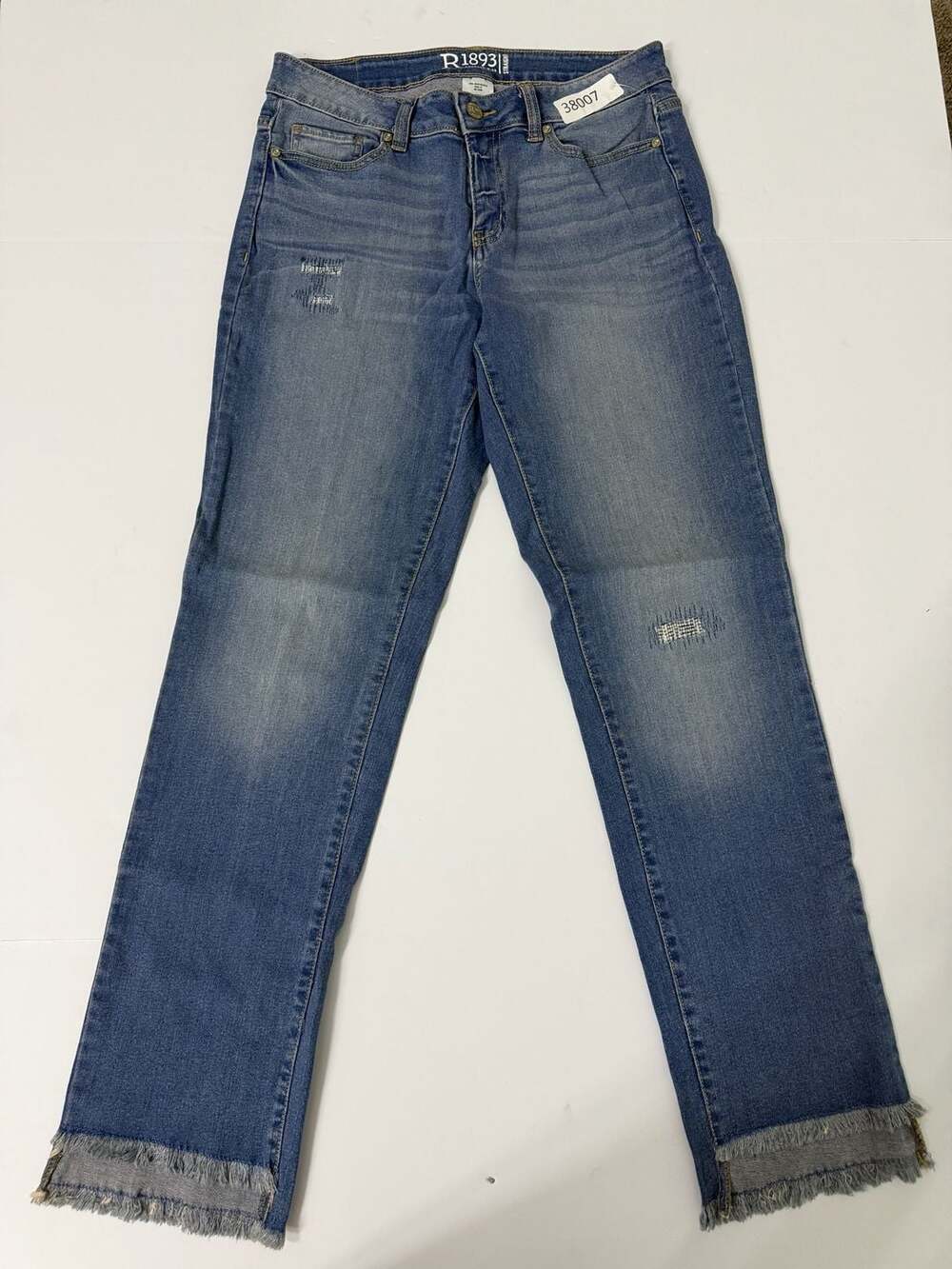Roebuck & Co. R1893 Straight Leg Distressed Frayed Hem Jeans